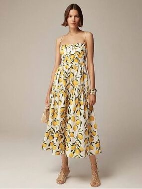 J.Crew Strapless Yellow Lemon Print Midi Dress size 4 New w/tags